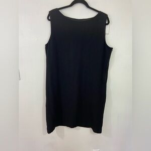 Eileen Fisher Shift Dress Black XL Textured Crosshatch Sleeveless Zip Minimal